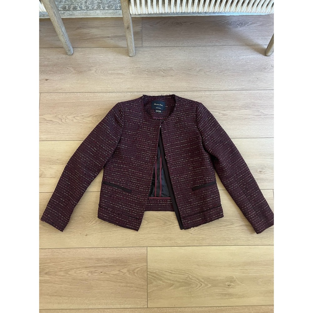 Massimo Dutti Dark Red Textured Blazer - Picture 2 of 7